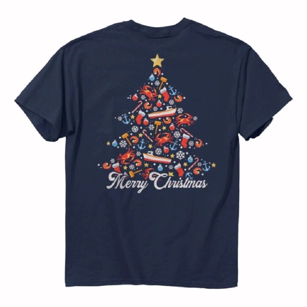 Merry Christmas Sea Themed Christmas Tree Short Sleeve T-Shirt - NEW Fast Ship